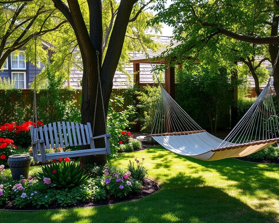 Gartenschaukel oder Hängematte im Garten