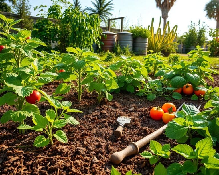 Gartenarbeit mit biologischen Produkten