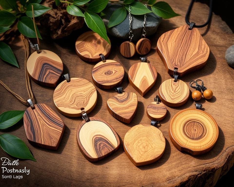 Holzschmuck mit natürlichen Holzarten